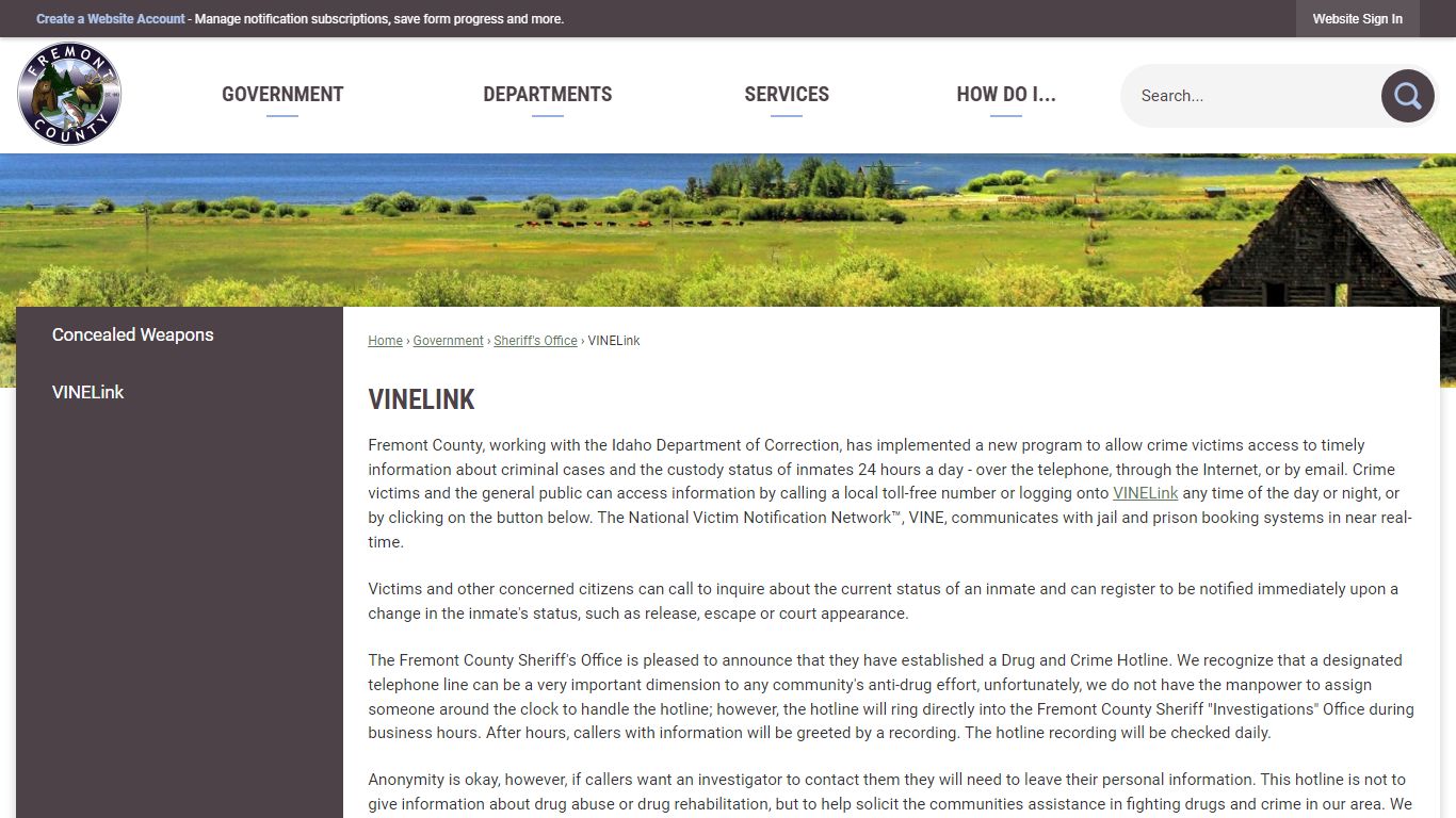 VINELink | Fremont County, ID